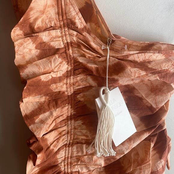 ULLA JOHNSON Senta One-Shoulder Tie Dye Stripe Cotton Top Sequoia - Picture 8 of 16